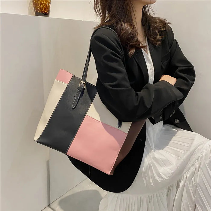 Women Fashion Casual Splicing Pu Tote Bag