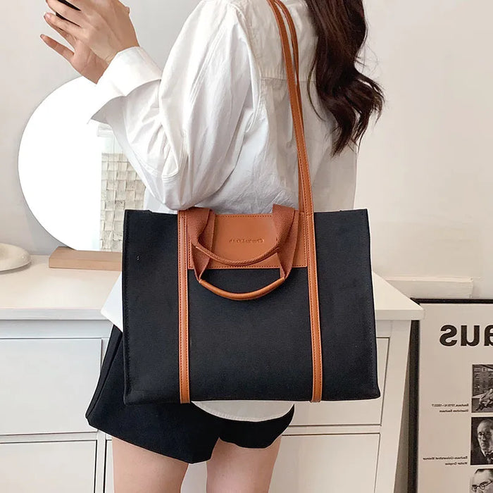 Women Fashion Colorblock Large Capacity Canvas Tote Bag, Wholesale too.