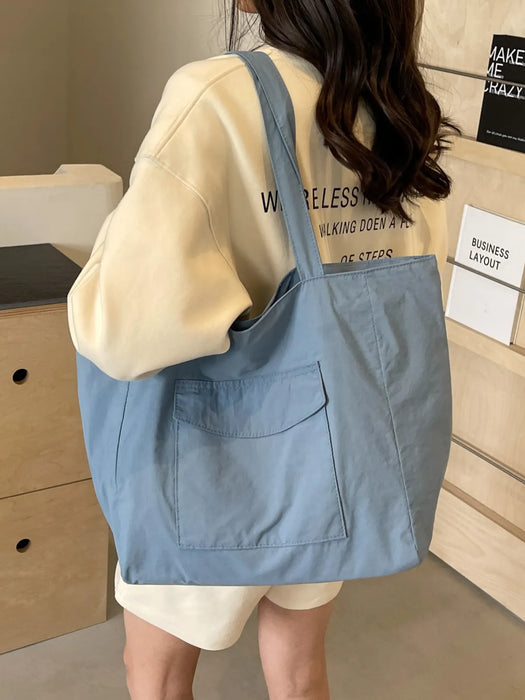 Women Simple Solid Color Large Capacity Nylon Tote Bag. Wholesale too.