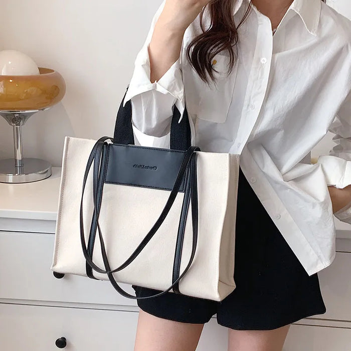 Women Fashion Colorblock Large Capacity Canvas Tote Bag, Wholesale too.