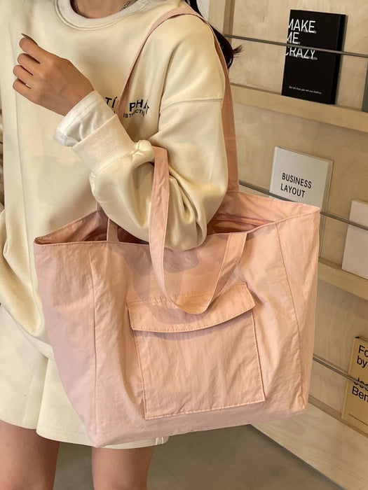 Women Simple Solid Color Large Capacity Nylon Tote Bag. Wholesale too.