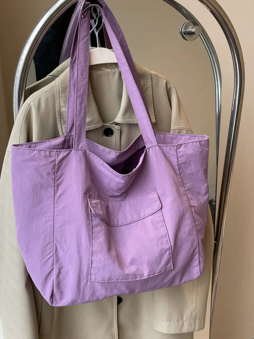 Women Simple Solid Color Large Capacity Nylon Tote Bag. Wholesale too.