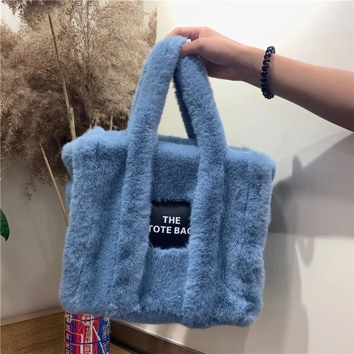 Wholesale Women Fashion Solid Color Square Plush Large Capacity Tote Bag