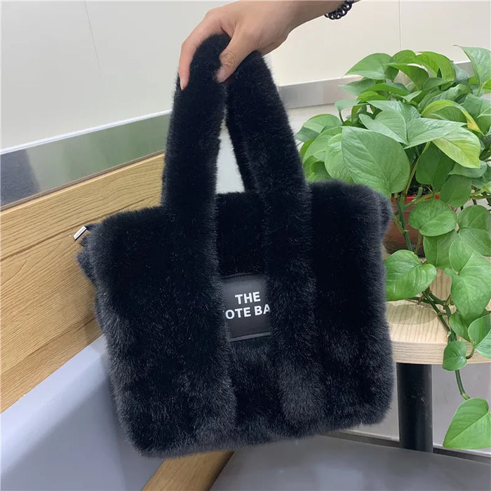 Wholesale Women Fashion Solid Color Square Plush Large Capacity Tote Bag